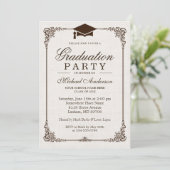 Elegante Frame Ivory Linen Graduation Party Einladung (Stehend Vorderseite)