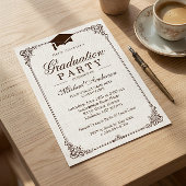 Elegante Frame Ivory Linen Graduation Party Einladung