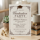 Elegante Frame Ivory Linen Graduation Party Einladung