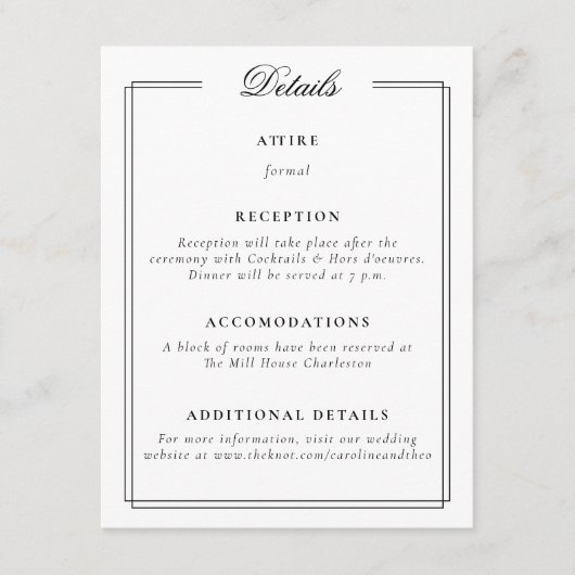 Elegante Frame Monogram Wedding Begleitkarte (Vorderseite)