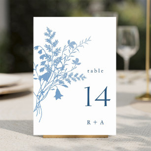 Elegante französisch blaue botanische Hochzeit Tischnummer
