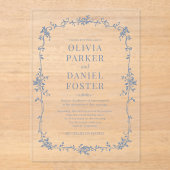 Elegante Französisch Viktorianisch Dusty Blue Wedd Acryleinladungen (Vorderseite)