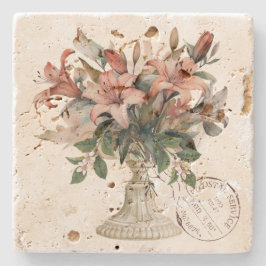 Elegante französische Aquarellblumen mit Stempel  Steinuntersetzer