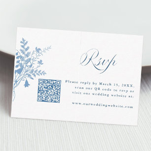 Elegante französische blaue botanische Hochzeit QR Begleitkarte