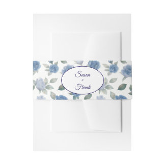 Elegante Französische Blaue Rose Aquarell Hochzeit Einladungsbanderole
