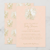 Elegante französische Blumentoilette Pink Gold Bab Einladung (Vorne/Hinten)