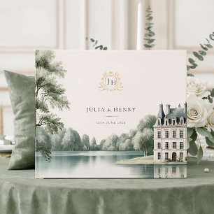 Elegante französische Château-Monogramm-Hochzeit Gästebuch