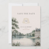 Elegante französische Château-Monogramm-Hochzeit Save The Date (Vorderseite)