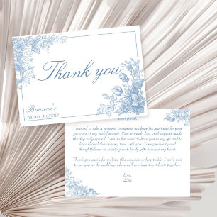 Elegante französische Chinoiserie blaue Babyparty Dankeskarte
