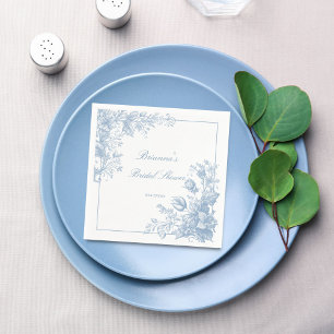 Elegante französische Chinoiserie blaue Monogramm- Serviette