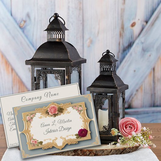 Elegante französische Country Gold Filigree Rose Visitenkarte