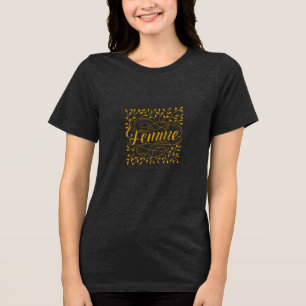 Elegante französische Femme-Kalligrafie Botanical Tri-Blend Shirt