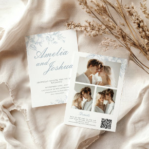 Elegante französische florale Fotocollage mit QR-C Einladung