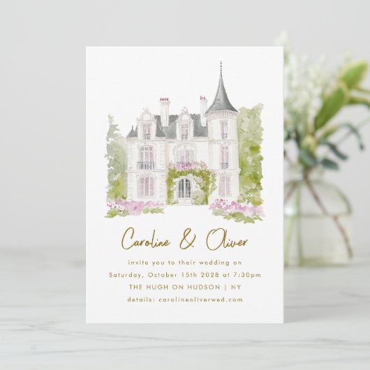 Elegante Französische Hochzeit Einladung (Stehend Vorderseite)