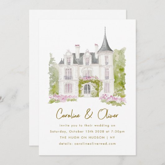 Elegante Französische Hochzeit Einladung (Vorne/Hinten)