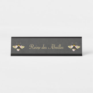 Elegante französische Königin Bee Pink Roses Gray  Schreibtischnamensplakette