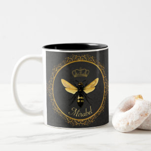 Elegante französische Königin Biene Grau Gold Gelb Zweifarbige Tasse