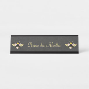 Elegante französische Königin Biene Rosa Rosen Gra Schreibtischnamensplakette