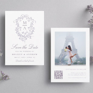 Elegante französische Lavendel-Blumenwappen-Hochze Save The Date