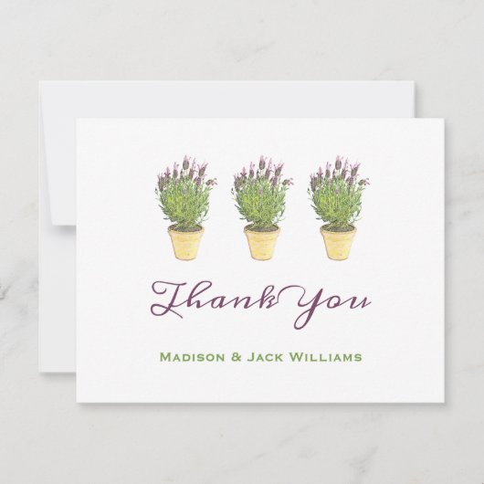 Elegante französische Lavender Potted Pflanze Viel Dankeskarte (Vorderseite)