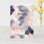 Elegante französische rosa blaue Geschenktüten Sch Karte (Gelbe Blume)