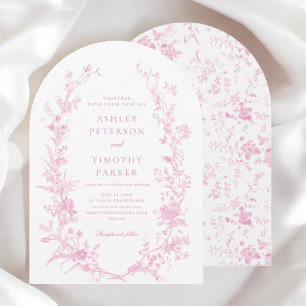 Elegante französische rosa Toile-Blumen-Hochzeitsb Einladung
