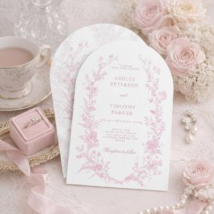 Elegante französische rosa Toile-Blumenhochzeit Einladung