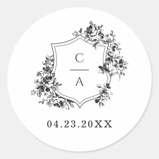 Elegante französische Rose Botanischer Wappen-Umsc Runder Aufkleber (Vorderseite)