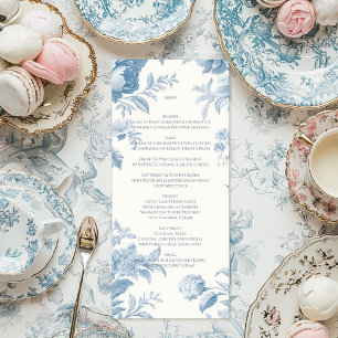 Elegante französische Toile Blau Floral Hochzeit Menükarte