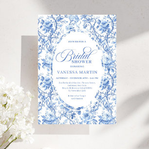 Elegante französische Toile de Jouy blaue Rosen Br Einladung