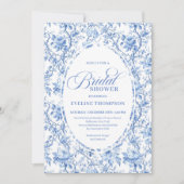 Elegante französische Toile de Jouy blaue Rosen Br Einladung (Vorderseite)