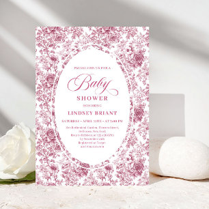 Elegante französische Toile-Rosen-Staubrosa-Baby-P Einladung