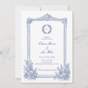 Elegante französische viktorianische blaue Blumenh Einladung