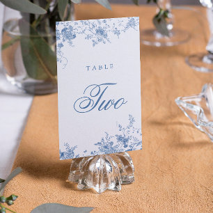 Elegante französische Vintage-Blumen-Jouy in Blau Tischnummer