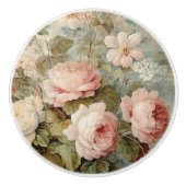 Elegante französische Vintage Rose Blumenrosa Deko Keramikknauf (Vorderseite)
