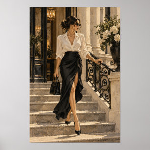 Elegante Frau auf steinernen Treppen Mode Figurati Poster