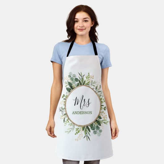 Elegante Frau Greenery Gold Custom Wedding Monogra Schürze (Getragen)