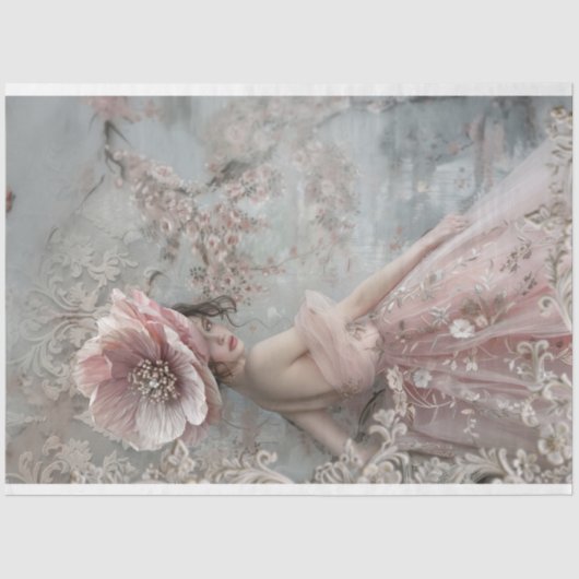 Elegante Frau Große Blume Französisch Chic Seidenpapier (Vorderseite)