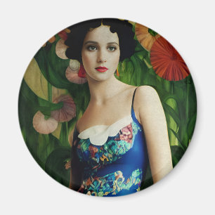 Elegante Frau im Art Deco-Stil mit großen Blumen K Magnet