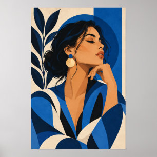 Elegante Frau in Blau Moderne Porträt-Wandkunst Poster