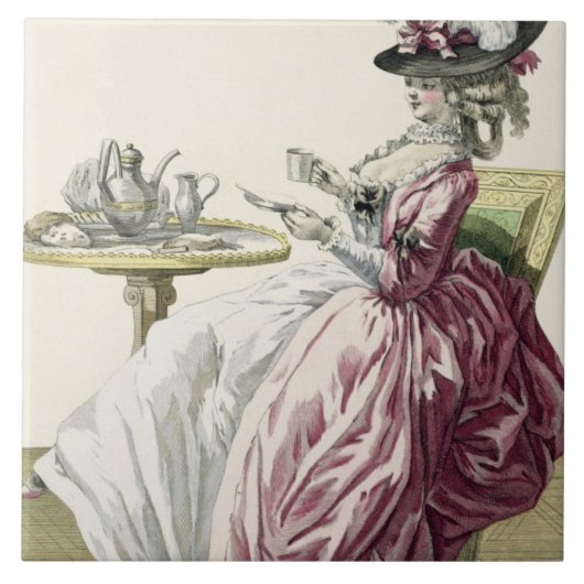 Elegante Frau in einem Kleid "ein l'Anglaise" Fliese (Vorderseite)