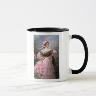Elegante Frau in einem Rosengarten Tasse