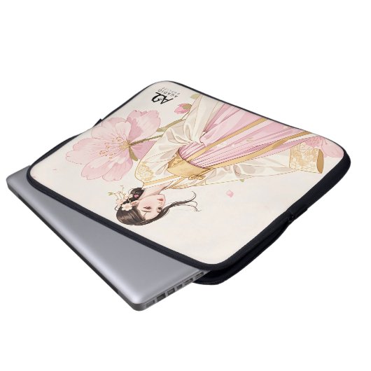 Elegante Frau in Golden Hanbok mit Cherry Blossom Laptopschutzhülle (Vorne Knopf)