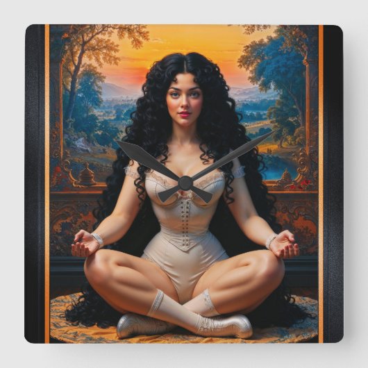 Elegante Frau in meditativer Harmonie von Xzendor7 Quadratische Wanduhr (Vorderseite)