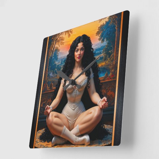 Elegante Frau in meditativer Harmonie von Xzendor7 Quadratische Wanduhr (Winkel)