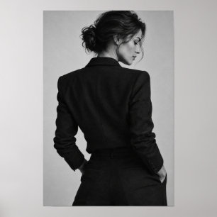 Elegante Frau in schwarzem Anzug Monochromes Portr Poster
