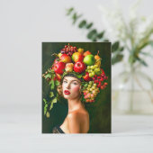 Elegante Frau mit Apple Fruit Hat Feiertagspostkarte (Stehend Vorderseite)