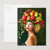 Elegante Frau mit Apple Fruit Hat Feiertagspostkarte (Vorne/Hinten)