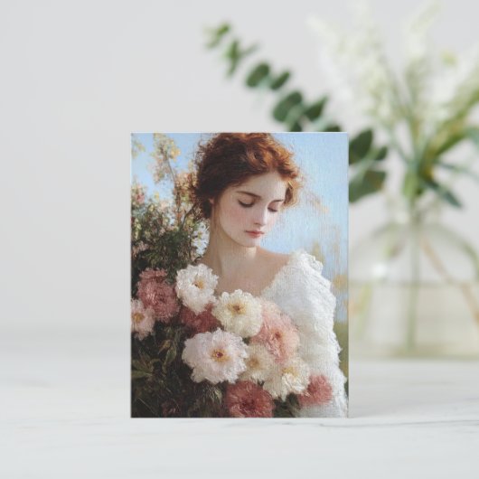 Elegante Frau mit Blume Postkarte (Stehend Vorderseite)