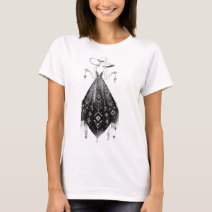 Elegante Frau mit breitem Hut, Perlenkleid, Line-A T-Shirt